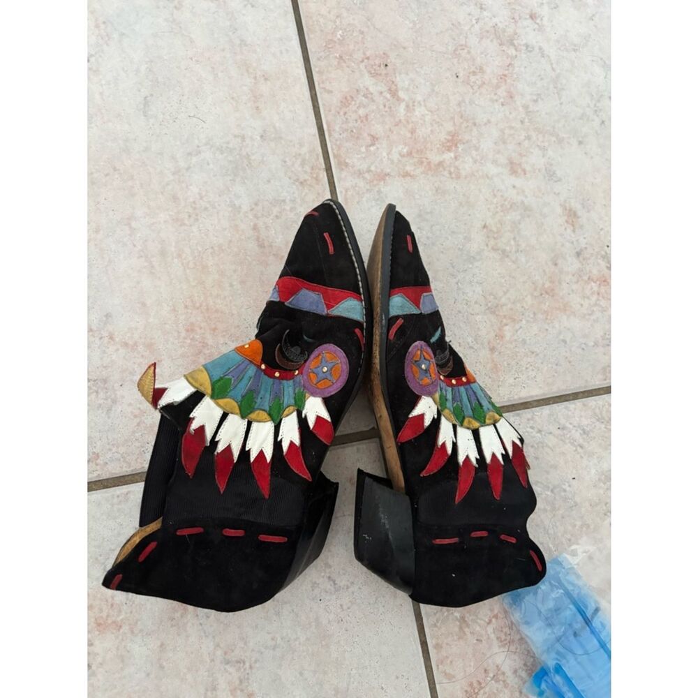Vintage Zalo Cowboy Booties Horse Boots western heels feather hat design shoes - Picture 3 of 10